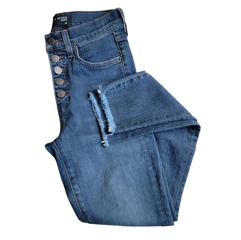 Veronica Beard Debbie High-Rise Button Fly Fray Hem Skinny Jeans Laguna … - Picture 4 of 16